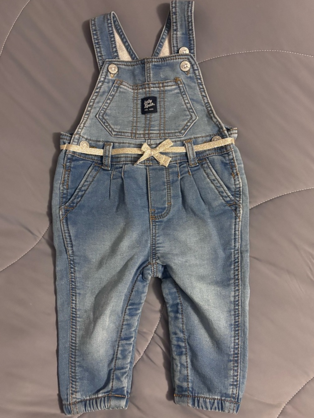 New 6m Osh Kosh Denim Overalls with Gold Bow Belt